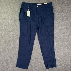 Porter Ash Linen Pants Men 36x31 Blue Casual  Straight Fit Luxury Coastal NEW